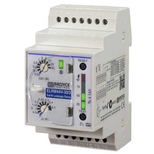 Relè di protezione con dispersione a terra - ELRM44V-3/2 - Broyce Control - 1NA / 1NA/NC / su guida DIN