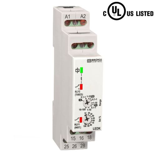 Temporizzatore con attrazione ritardata - LEDK - Broyce Control - su guida DIN / SPDT