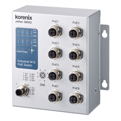 Switch Ethernet non gestibile - JetNet 3908G-M12 - Korenix Technology - 8 porte / gigabit / guida DIN