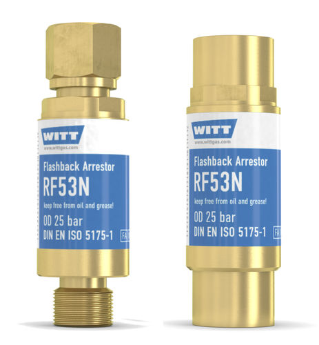 Antiritorno parafiamma per l'industria del vetro - RF53N - WITT-Gasetechnik - per idrogeno / per regolatore di pressione / per operazione di taglio e saldatura