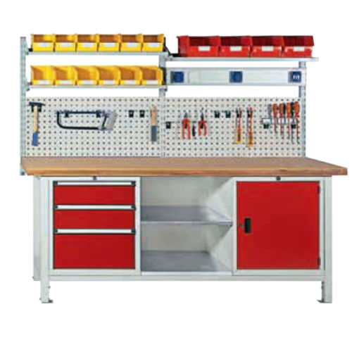 Banco da lavoro con parete porta attrezzi - 00.05.95 series - LOKOMA - in legno / a cassetti