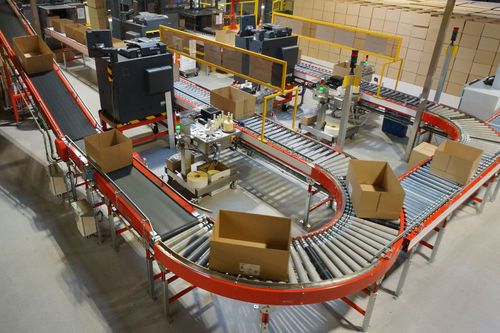 Trasportatore a rulli - Scott Automation - modulare / con motore elettrico / di casse