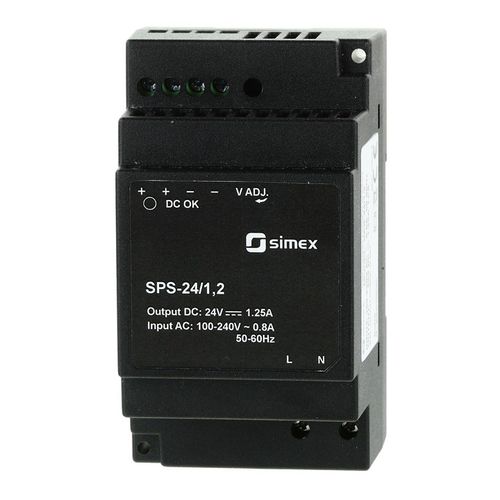 Alimentatore elettrico su guida DIN - SPS-24/1,2 - SIMEX Sp. z o.o. - AC/DC / ad uscita semplice / con protezione contro cortocircuiti