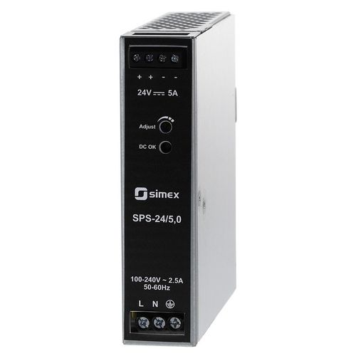Alimentatore elettrico su guida DIN - SPS-24/5,0 - SIMEX Sp. z o.o. - AC/DC / ad uscita semplice / con protezione contro cortocircuiti