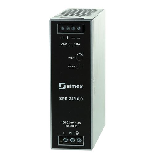 Alimentatore elettrico su guida DIN - SPS-24/10,0 - SIMEX Sp. z o.o. - AC/DC / ad uscita semplice / con protezione contro cortocircuiti