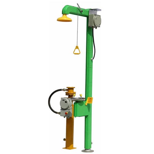 Doccia di sicurezza montata su piattaforma - DAAO6615EH - shanghai DaAo safety equipment Co.LTD - con lavaocchi / in plastica / con caldaia