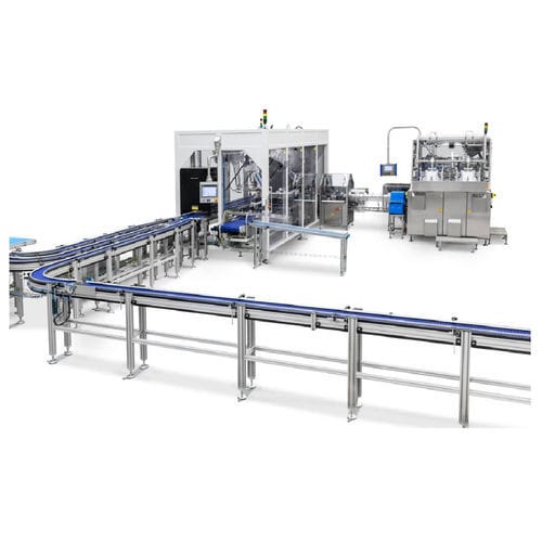 Linea di imballaggio per becher - Goldfuss engineering GmbH - per l'industria agroalimentare / per formaggi / completamente automatica