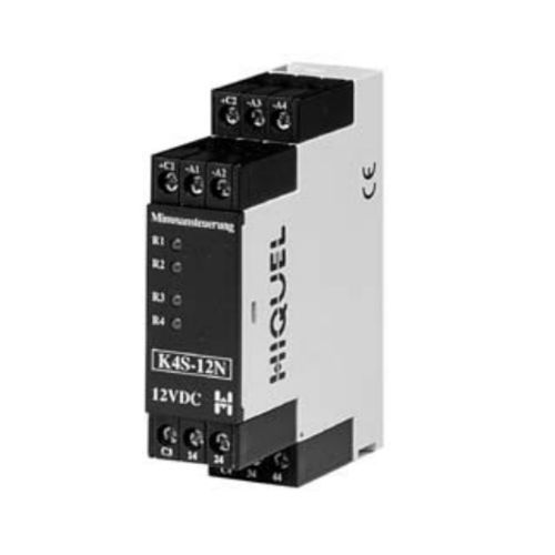Relè elettromeccanico 24 VDC - K4S series - HIQUEL - 12 VDC / 2NA/NC / su guida DIN