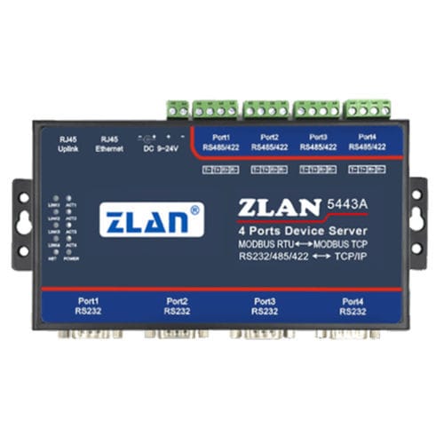 Device server serie - ZLAN5443A - Shanghai ZLAN Information Technology Co.,Ltd - Modbus / Ethernet / 4 porte