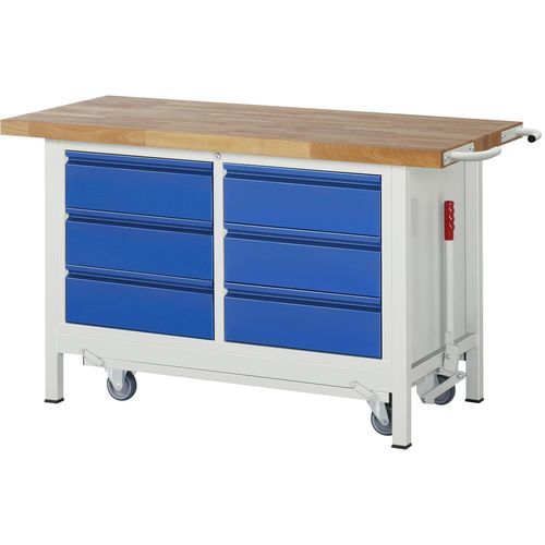 Banco da lavoro in faggio - 8473 BASIC - RAU - a cassetti / ad altezza regolabile / 6 cassetti