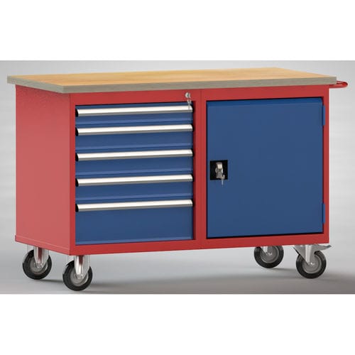 Banco da lavoro in faggio - WP834N-1200M30-E7025 - KLW LUTZ - per officina / 5 cassetti / a 2 porte