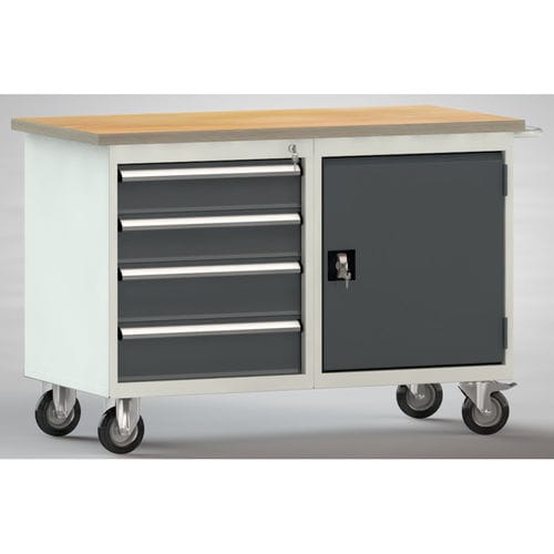 Banco da lavoro in faggio - WP834N-1200M30-E7035 - KLW LUTZ - 4 cassetti / mobile / a 2 porte