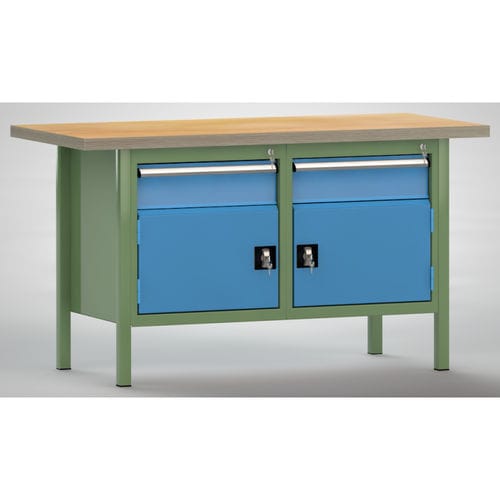 Banco da lavoro in faggio - WS177N-1500M40-E1650 - KLW LUTZ - per officina / 2 cassetti / a 2 porte