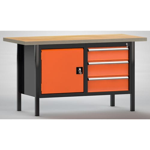 Banco da lavoro in faggio - WS177N-1500M40-E1660 - KLW LUTZ - per officina / 3 cassetti / a 2 porte
