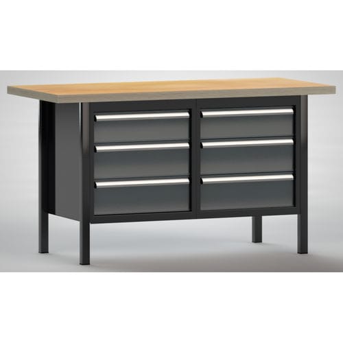 Banco da lavoro in faggio - WS177N-1500M40-E1661 - KLW LUTZ - per officina / 6 cassetti / metallico