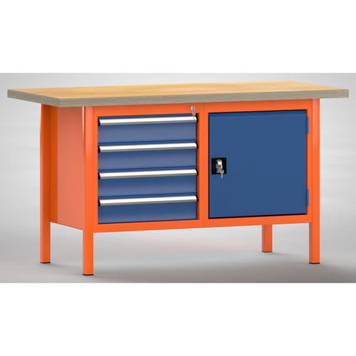 Banco da lavoro in faggio - WS177N-1500M40-E7040 - KLW LUTZ - per officina / 4 cassetti / a 2 porte