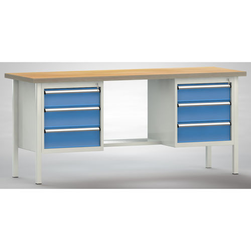 Banco da lavoro in faggio - WS202E-2000M40-E2002 - KLW LUTZ - per officina / 6 cassetti / metallico