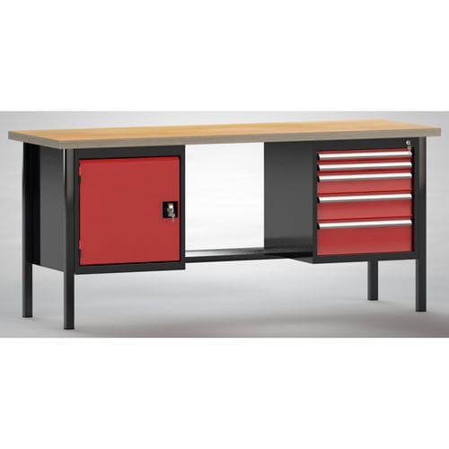 Banco da lavoro in faggio - ERGO  - KLW LUTZ - per officina / 5 cassetti / a 2 porte