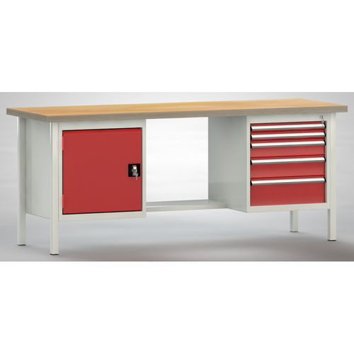 Banco da lavoro in faggio - WS202N-2000M40-E2003 - KLW LUTZ - per officina / 5 cassetti / con ripiani