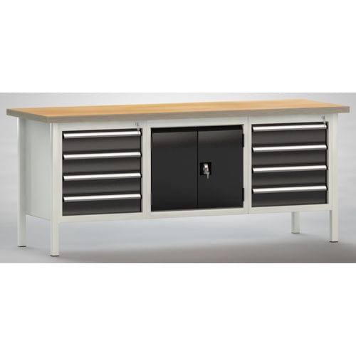 Banco da lavoro in faggio - WS239N-2000M40-E2050 - KLW LUTZ - per officina / 8 cassetti / a porta