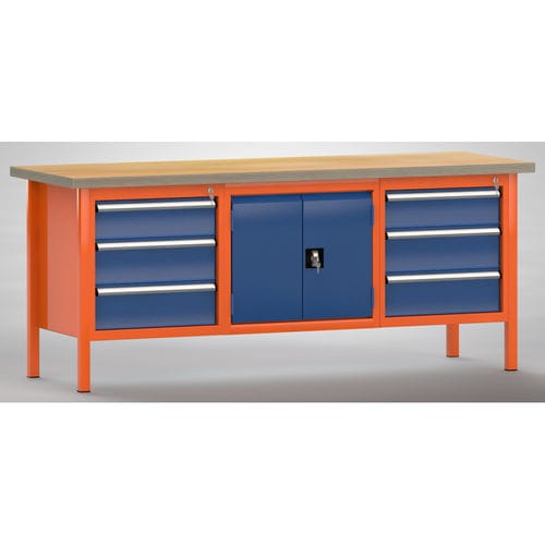 Banco da lavoro in faggio - WS239N-2000M40-E7025 - KLW LUTZ - 6 cassetti / a 2 porte / con armadietto