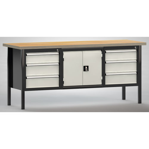 Banco da lavoro in faggio - WS239E-2000M40-E7025 - KLW LUTZ - per officina / 6 cassetti / a 2 porte