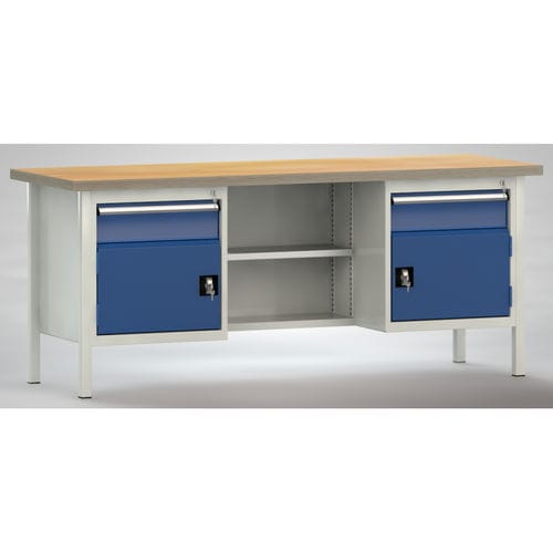 Banco da lavoro in faggio - WS213N-2000M40-E2001 - KLW LUTZ - per officina / 2 cassetti / a 2 porte