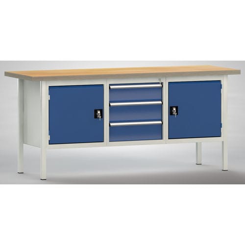 Banco da lavoro in faggio - ERGO  - KLW LUTZ - per officina / 3 cassetti / a 2 porte