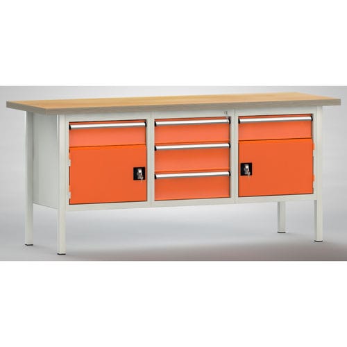 Banco da lavoro in faggio - WS247E-2000M40-E7025 - KLW LUTZ - per officina / 5 cassetti / a 2 porte