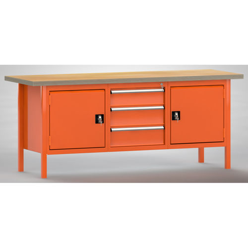 Banco da lavoro in faggio - WS247N-2000M40-E2074 - KLW LUTZ - per officina / 3 cassetti / a 2 porte
