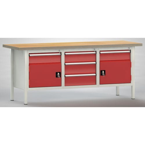 Banco da lavoro in faggio - WS247N-2000M40-E7025 - KLW LUTZ - per officina / 5 cassetti / a 2 porte