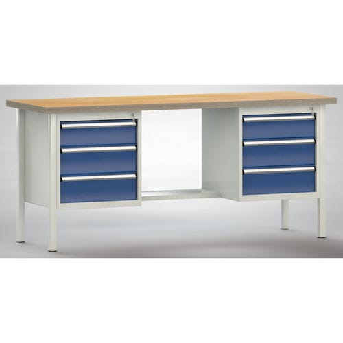 Banco da lavoro in faggio - WS202E-2000M40-E2002 - KLW LUTZ - per officina / industriale / 6 cassetti