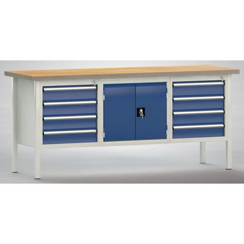 Banco da lavoro in faggio - WS239E-2000M40-E2050 - KLW LUTZ - per officina / a cassetti / 8 cassetti