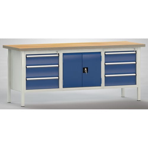Banco da lavoro in faggio - WS239N-2000M40-E7025 - KLW LUTZ - per officina / 6 cassetti / con 2 sportelli