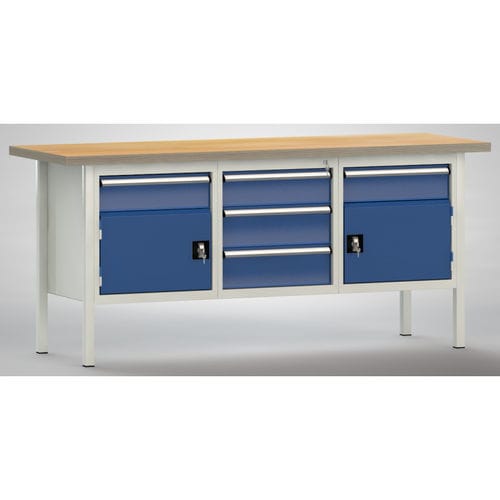 Banco da lavoro in faggio - WS247E-2000M40-E7025 - KLW LUTZ - per officina / industriale / 5 cassetti