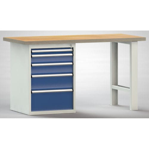 Banco da lavoro in faggio - WS515N-1500M40-E0805 - KLW LUTZ - per officina / smontabile / 5 cassetti