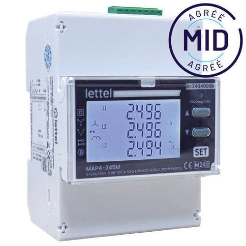 Contatore di energia elettrica monofase - MAP4-345M - Lettel - trifase / su guida DIN / Modbus