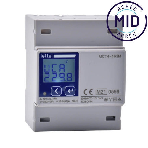 Contatore di energia elettrica trifase - MCT4-463M - Lettel - su guida DIN / Modbus / uscita ad impulsi