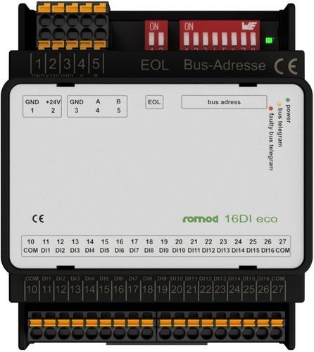 Modulo di ingresso digitale - romod 16DI eco - Romutec Steuer- u. Regelsysteme GmbH - RS-485 / Modbus RTU / 16 ingressi digitali