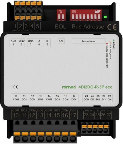 Modulo I/O digitale - romod 4DIO-R eco - Romutec Steuer- u. Regelsysteme GmbH - RS-485 / Modbus RTU / a 4 O