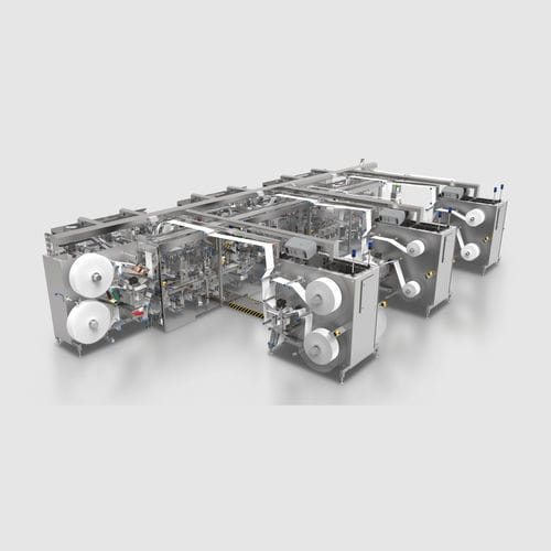 Linea di imballaggio per l'industria farmaceutica - MDC300 - OPTIMA packaging group GmbH - per garze e cerotti / completamente automatica / compatta