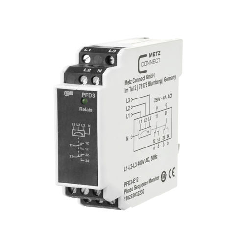 Relè di sorveglianza di sequenza di fasi - PFD3-E12, 400 V - METZ CONNECT - AC / su guida DIN