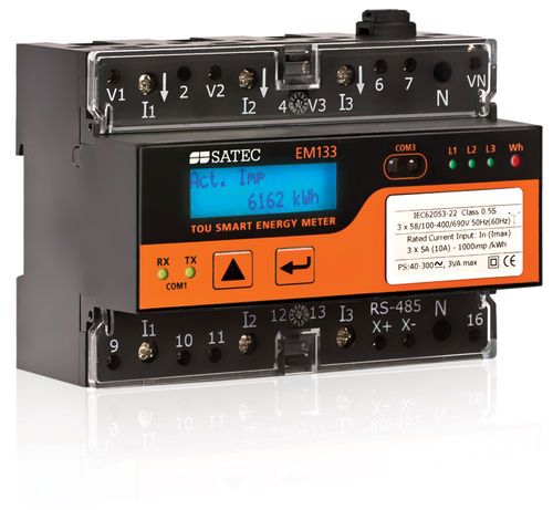 Contatore di energia elettrica trifase - EM133 - SATEC - su guida DIN / RS-485 / con display LCD