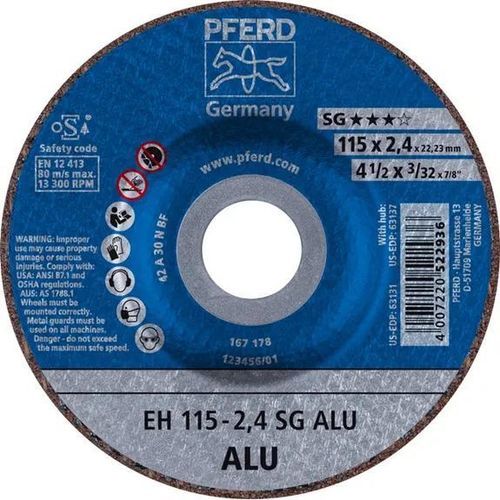 Disco da taglio per lamiere - EH 115-2,4 SG - PFERD - per alluminio / per metalli non ferrosi / fine