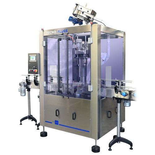 Tappatrice avvitatrice rotativa - MTR 6 &ndash; T6 &ndash; VP - SEVEN FLUSS S.r.l. - controllata da PLC / per l'industria agroalimentare / per l'industria chimica
