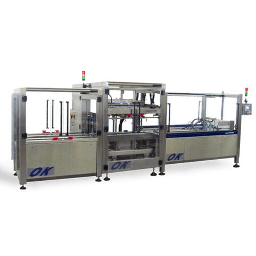 Formatrice di cartoni con scatole con inserimento confezioni - Superliner CL225 - OK International - automatica / nastro adesivo / a grande cadenza