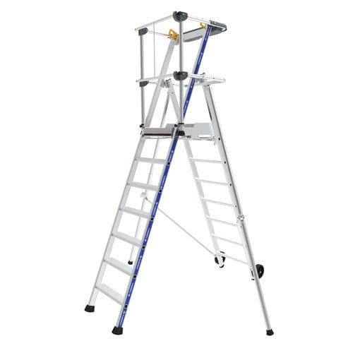 Scala da appoggio in alluminio - SHERPAMATIC - TUBESCA - a piattaforma / mobile / con gabbia di sicurezza