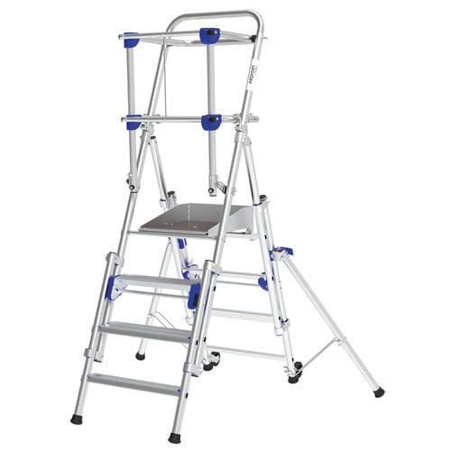 Scala da appoggio in alluminio - PROFORT X-TEND - TUBESCA - a piattaforma / telescopica / con gabbia di sicurezza