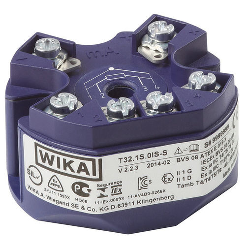 Trasmettitore di temperatura su testa di sonda - T32.xS - WIKA Alexander Wiegand SE & Co. KG - su guida DIN / con termocoppia / universale