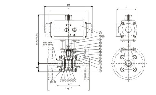 Valvola a sfera - 2370 F - Avcon Controls PVT. Ltd. - a comando pneumatico / di controllo / 3 pezzi